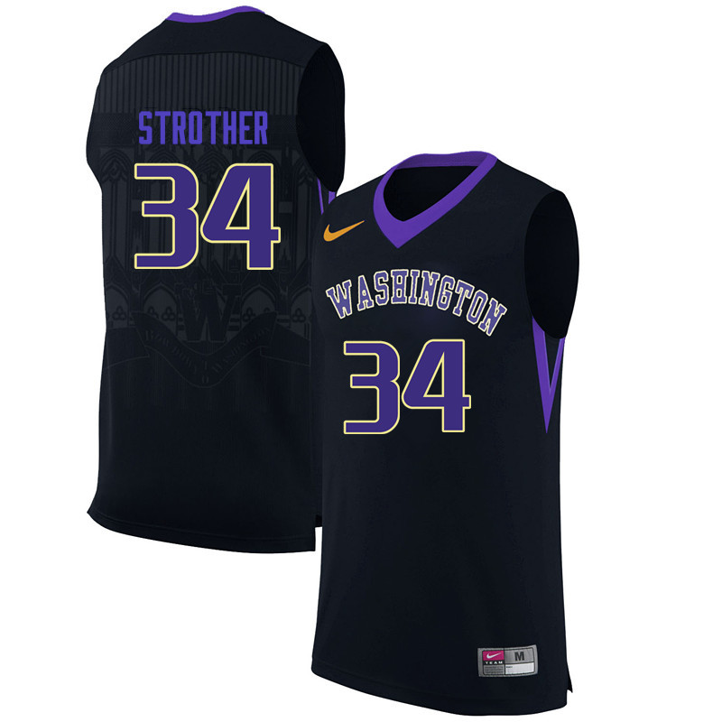 Men Washington Huskies #34 Deja Strother College Basketball Jerseys-Black